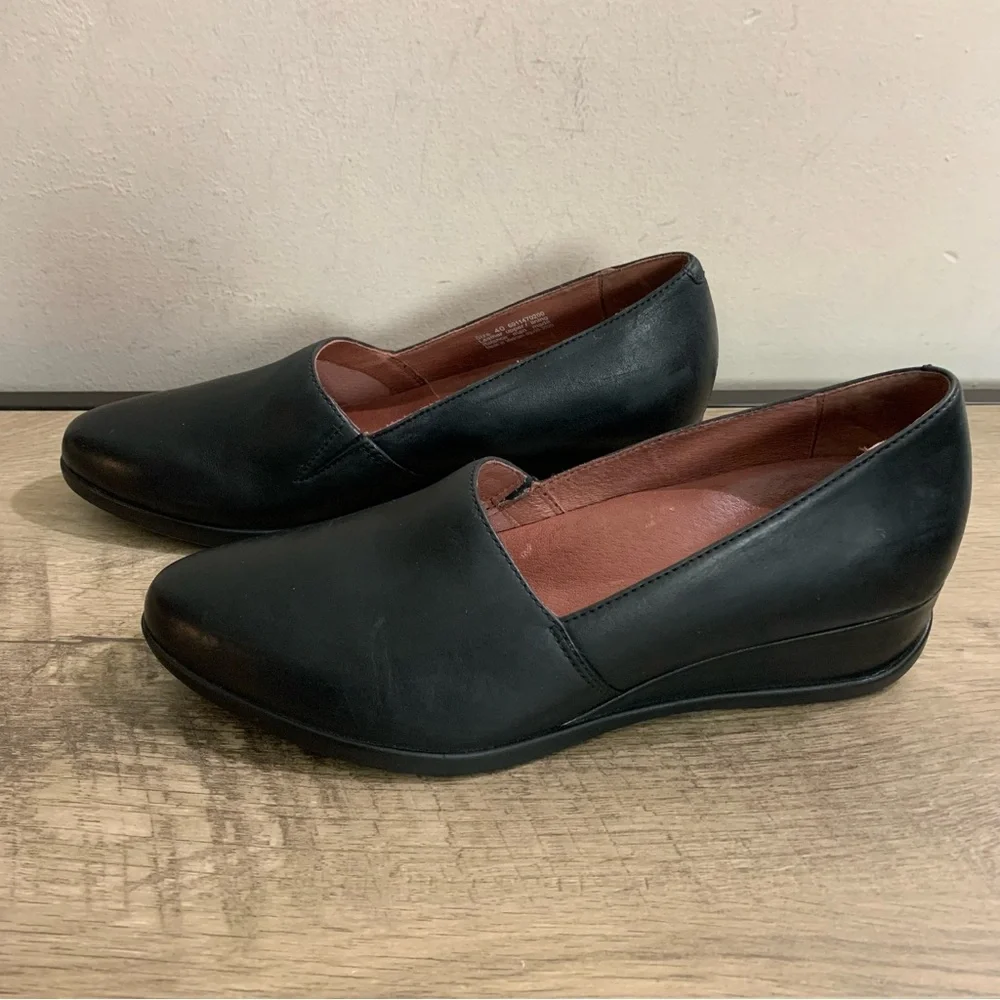 Dansko Black Leather Wedge Slip-On Pumps